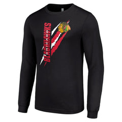 Chicago Blackhawks Starter Color Scratch Long-Sleeve T-Shirt - Black - NHL
