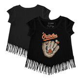 Baltimore Orioles Tiny Turnip Girls Youth Butterfly Glove Fringe T-Shirt - MLB