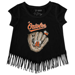 Baltimore Orioles Tiny Turnip Girls Youth Butterfly Glove Fringe T-Shirt - MLB