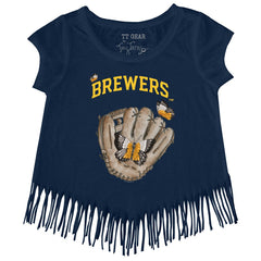 Milwaukee Brewers Tiny Turnip Girls Youth Butterfly Glove Fringe T-Shirt - MLB