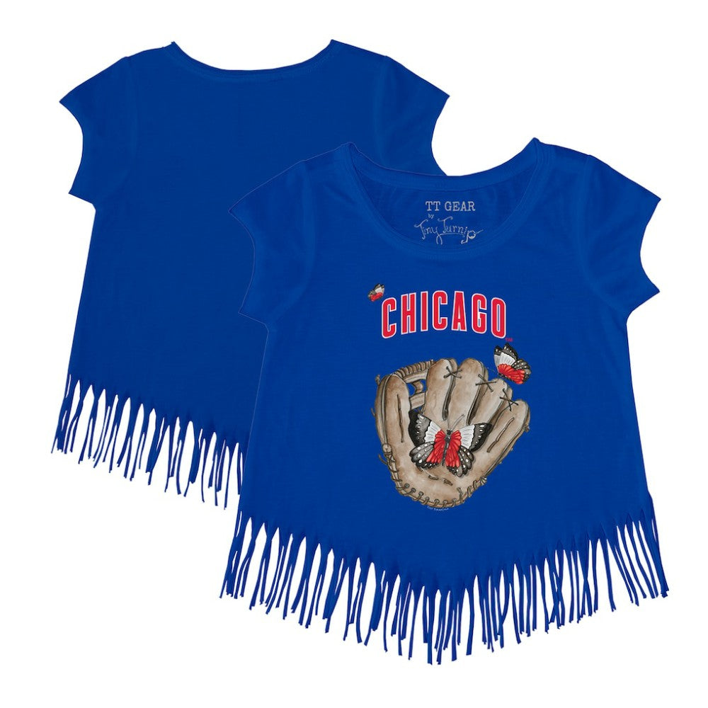 Chicago Cubs Tiny Turnip Girls Youth Butterfly Glove Fringe T-Shirt - MLB