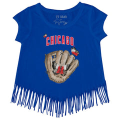 Chicago Cubs Tiny Turnip Girls Youth Butterfly Glove Fringe T-Shirt - MLB