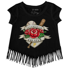 Pittsburgh Pirates Tiny Turnip Girls Youth Tattoo Rose Fringe T-Shirt - MLB