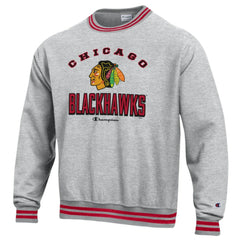 Chicago Blackhawks Champion Reverse Weave Yarn Dye Pullover Sweatshirt - Heather Gray - NHL