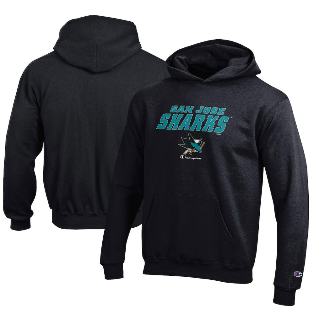 San Jose Sharks Champion Youth Eco Powerblend Pullover Hoodie - Black - NHL