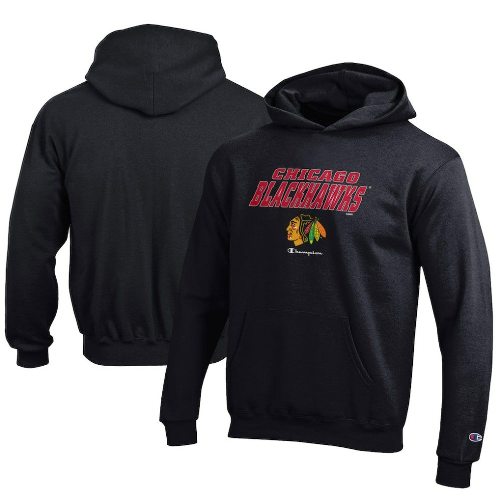 Chicago Blackhawks Champion Youth Eco Powerblend Pullover Hoodie - Black - NHL
