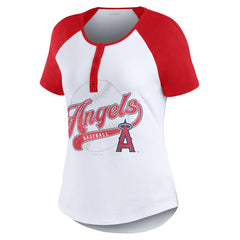 Los Angeles Angels WEAR by Erin Andrews Women's Fitted Henley Raglan T-Shirt - MLB