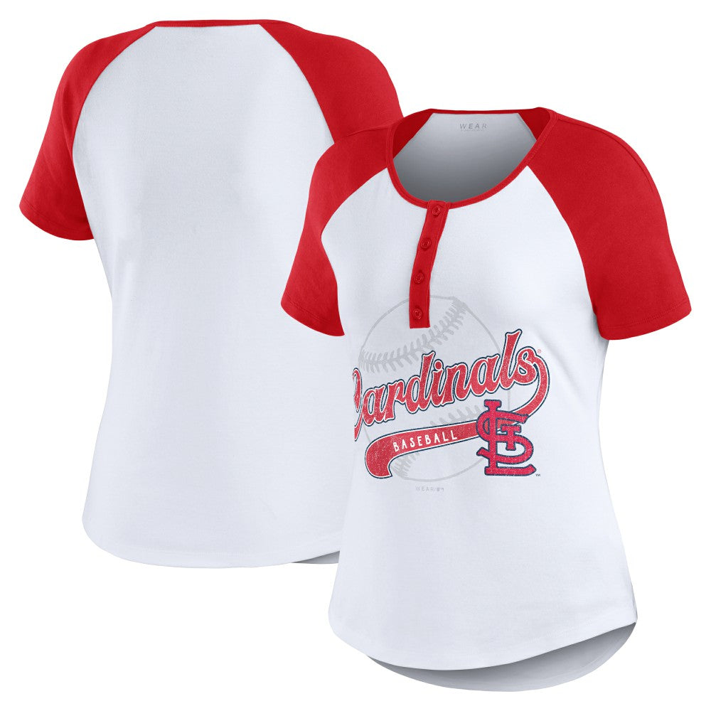 St. Louis Cardinals WEAR by Erin Andrews Women's Fitted Henley Raglan T-Shirt - MLB