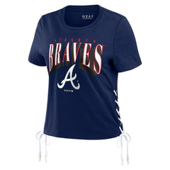 Atlanta Braves WEAR by Erin Andrews Women's Side Lace-Up Cropped T-Shirt - MLB