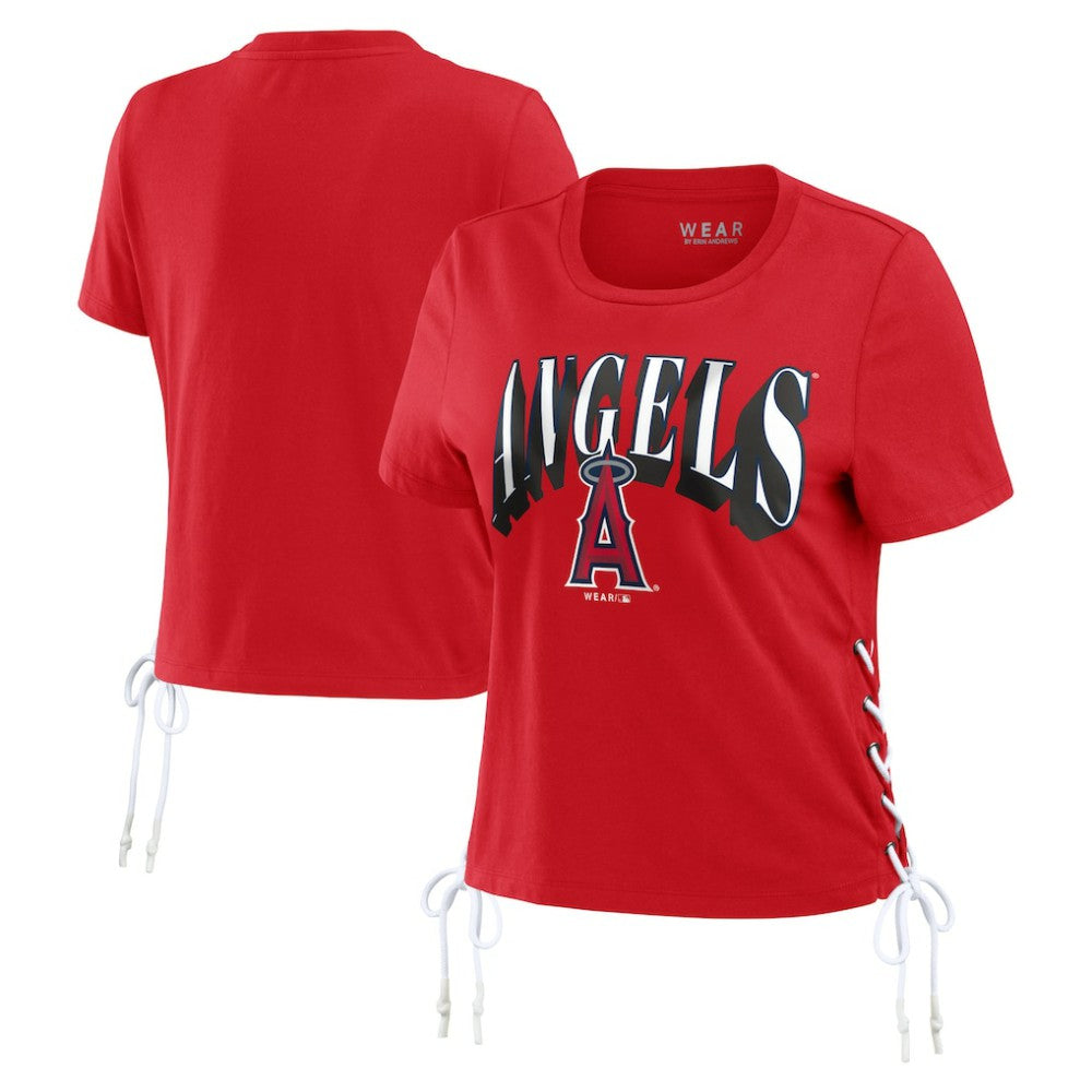 Los Angeles Angels WEAR by Erin Andrews Women's Side Lace-Up Cropped T-Shirt - MLB