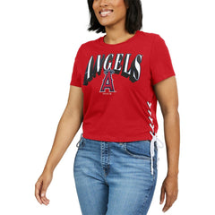 Los Angeles Angels WEAR by Erin Andrews Women's Side Lace-Up Cropped T-Shirt - MLB