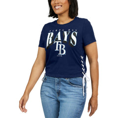 Tampa Bay Rays WEAR by Erin Andrews Women's Side Lace-Up Cropped T-Shirt - MLB