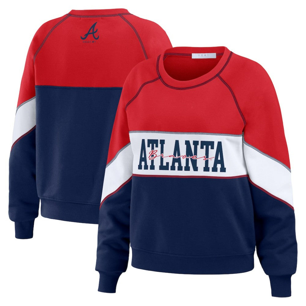 Atlanta Braves WEAR by Erin Andrews Women's Color Block Crew Neck Pullover Sweatshirt - MLB