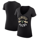Milwaukee Bucks G-III 4Her by Carl Banks Women's Super-Slim Fit Lightweight Large City Logo V-Neck T-Shirt Black - NBA