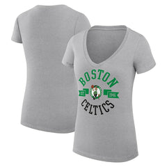 Boston Celtics G-III 4Her by Carl Banks Women's Super-Slim Fit Lightweight Large City Logo V-Neck T-Shirt Heather Gray - NBA