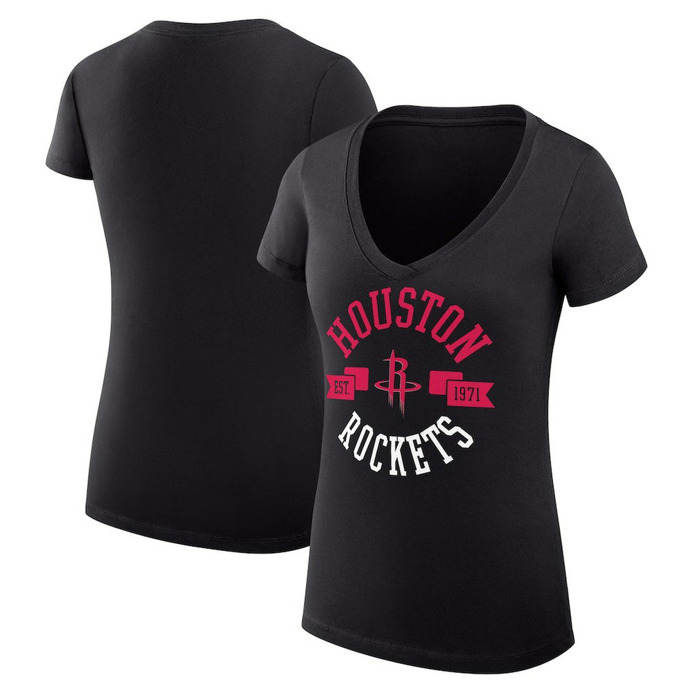 Houston Rockets G-III 4Her by Carl Banks Women's Super-Slim Fit Lightweight Large City Logo V-Neck T-Shirt Black - NBA