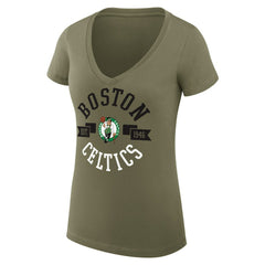 Boston Celtics G-III 4Her by Carl Banks Women's Super-Slim Fit Lightweight Large City Logo V-Neck T-Shirt Olive - NBA