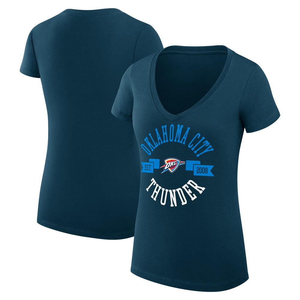 Oklahoma City Thunder G-III 4Her by Carl Banks Women's Super-Slim Fit Lightweight Large City Logo V-Neck T-Shirt Navy - NBA