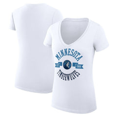 Minnesota Timberwolves G-III 4Her by Carl Banks Women's Super-Slim Fit Lightweight Large City Logo V-Neck T-Shirt White - NBA
