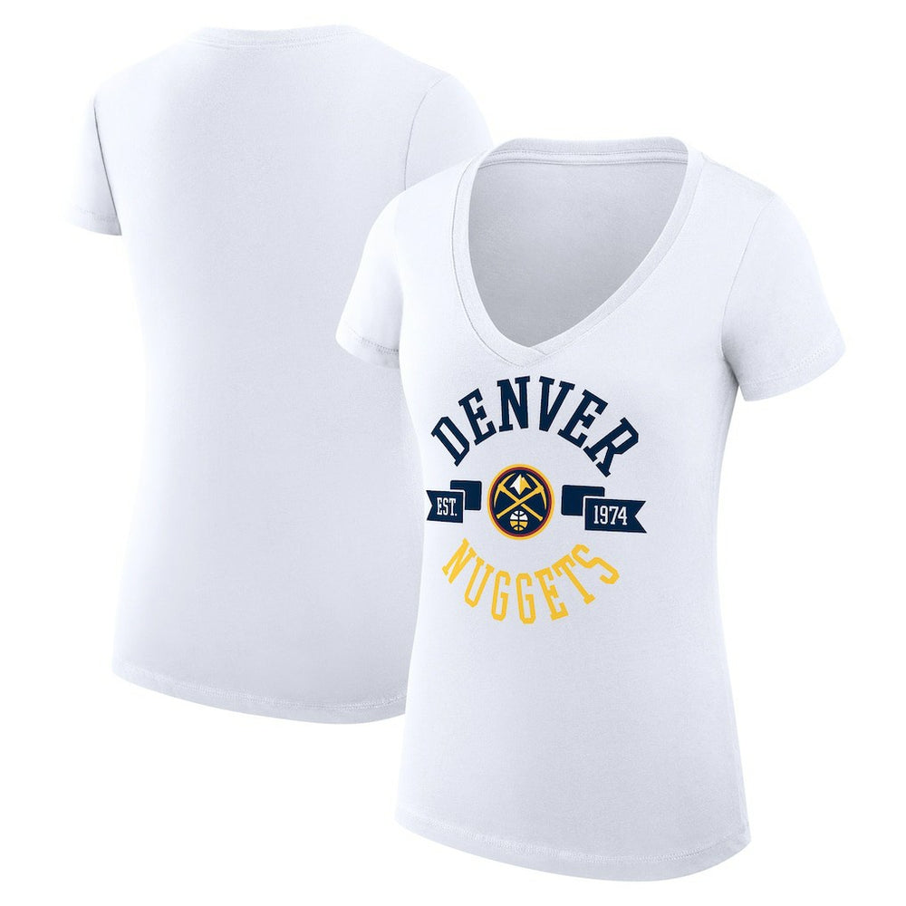 Denver Nuggets G-III 4Her by Carl Banks Women's Super-Slim Fit Lightweight Large City Logo V-Neck T-Shirt White - NBA