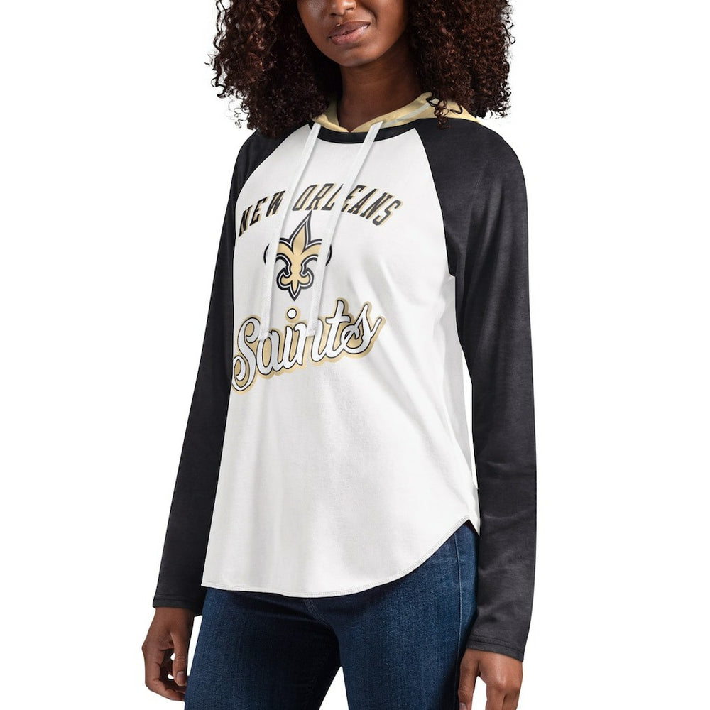 New Orleans Saints G-III 4Her by Carl Banks Women's MVP Raglan Hooded Long Sleeve T-Shirt White | NFL