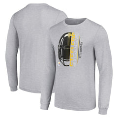 Pittsburgh Steelers Starter Half Helmet Logo Long Sleeve Heathered T-Shirt Heather Gray | NFL