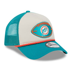 Miami Dolphins New Era 2024 Sideline Historic 9FORTY A-Frame Trucker Adjustable Hat Stone/Aqua | NFL