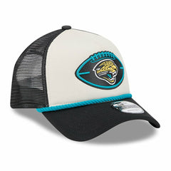 Jacksonville Jaguars New Era 2024 Sideline Historic 9FORTY A-Frame Trucker Adjustable Hat Stone/Black | NFL