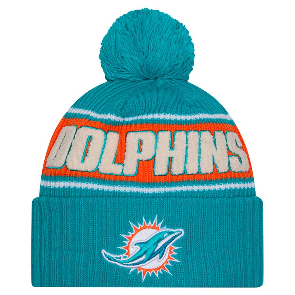 Miami Dolphins New Era 2024 Sideline Cuffed Knit Hat with Pom Aqua | NFL