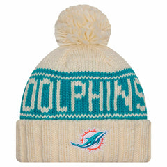 Miami Dolphins New Era Women's 2024 Sideline Cuffed Knit Hat with Pom Cream | NFL