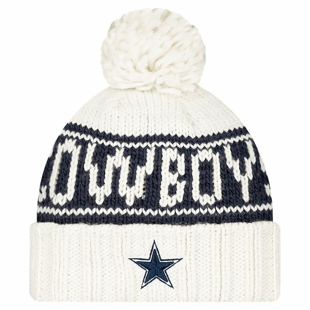Dallas Cowboys New Era Women's 2024 Sideline Cuffed Knit Hat with Pom White | NFL