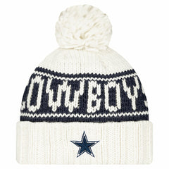 Dallas Cowboys New Era Women's 2024 Sideline Cuffed Knit Hat with Pom White | NFL