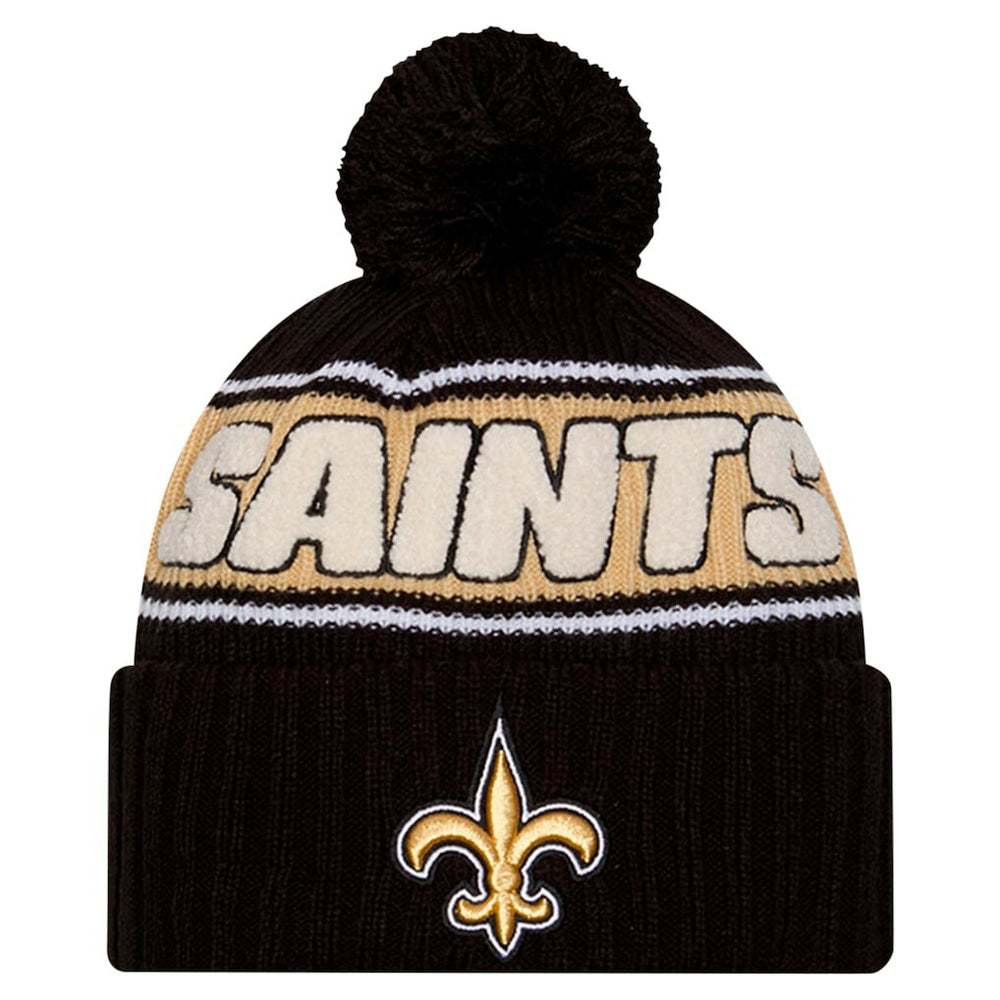 New Orleans Saints New Era Youth 2024 Sideline Sport Cuffed Knit Hat with Pom Black | NFL