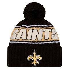 New Orleans Saints New Era Youth 2024 Sideline Sport Cuffed Knit Hat with Pom Black | NFL