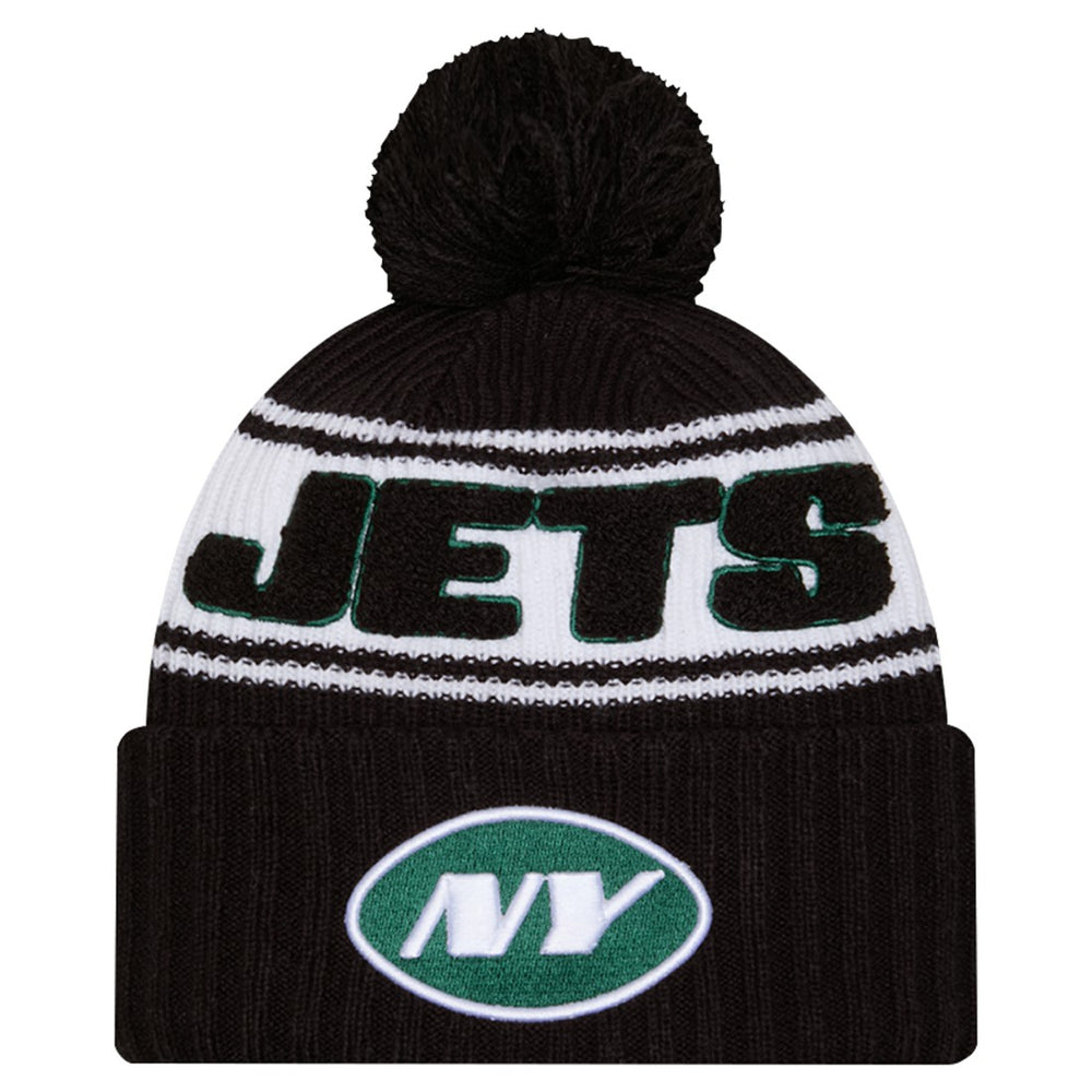 New York Jets New Era Youth 2024/25 Sideline Cuffed Knit Hat with Pom Black | NFL
