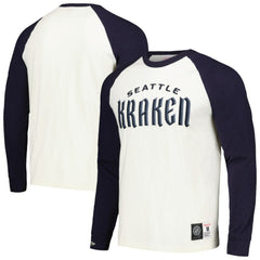 Seattle Kraken Mitchell & Ness Legendary Slub Vintage Raglan Long Sleeve T-Shirt - Cream - NHL