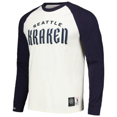 Seattle Kraken Mitchell & Ness Legendary Slub Vintage Raglan Long Sleeve T-Shirt - Cream - NHL