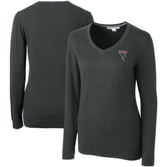 Atlanta Falcons Cutter & Buck Women's Throwback Logo Lakemont Tri-Blend V-Neck Pullover Sweater Heather Charcoal | NFL