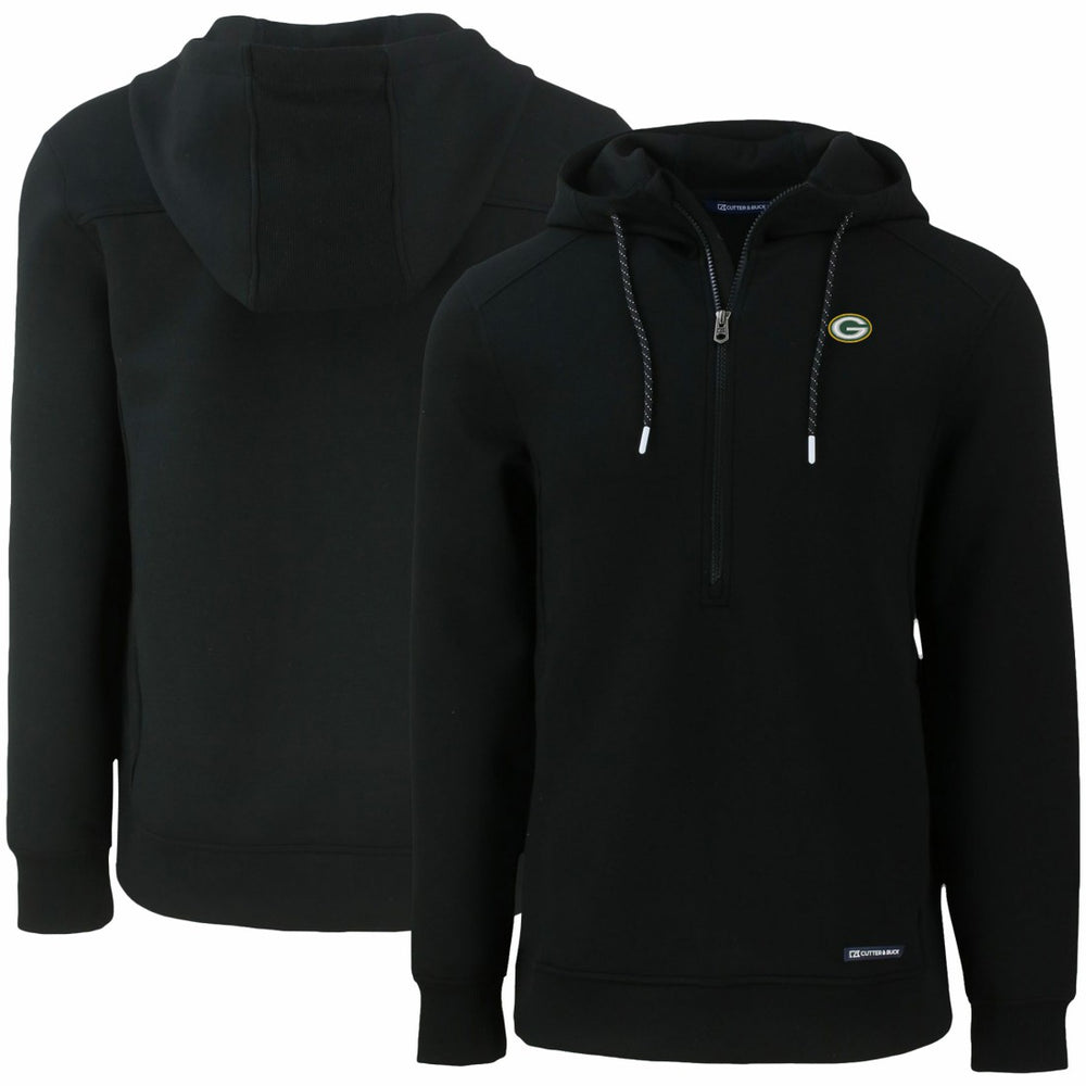 Green Bay Packers Cutter & Buck Primary Mark Roam Eco Recycled Half-Zip Pullover Hoodie Black | NFL