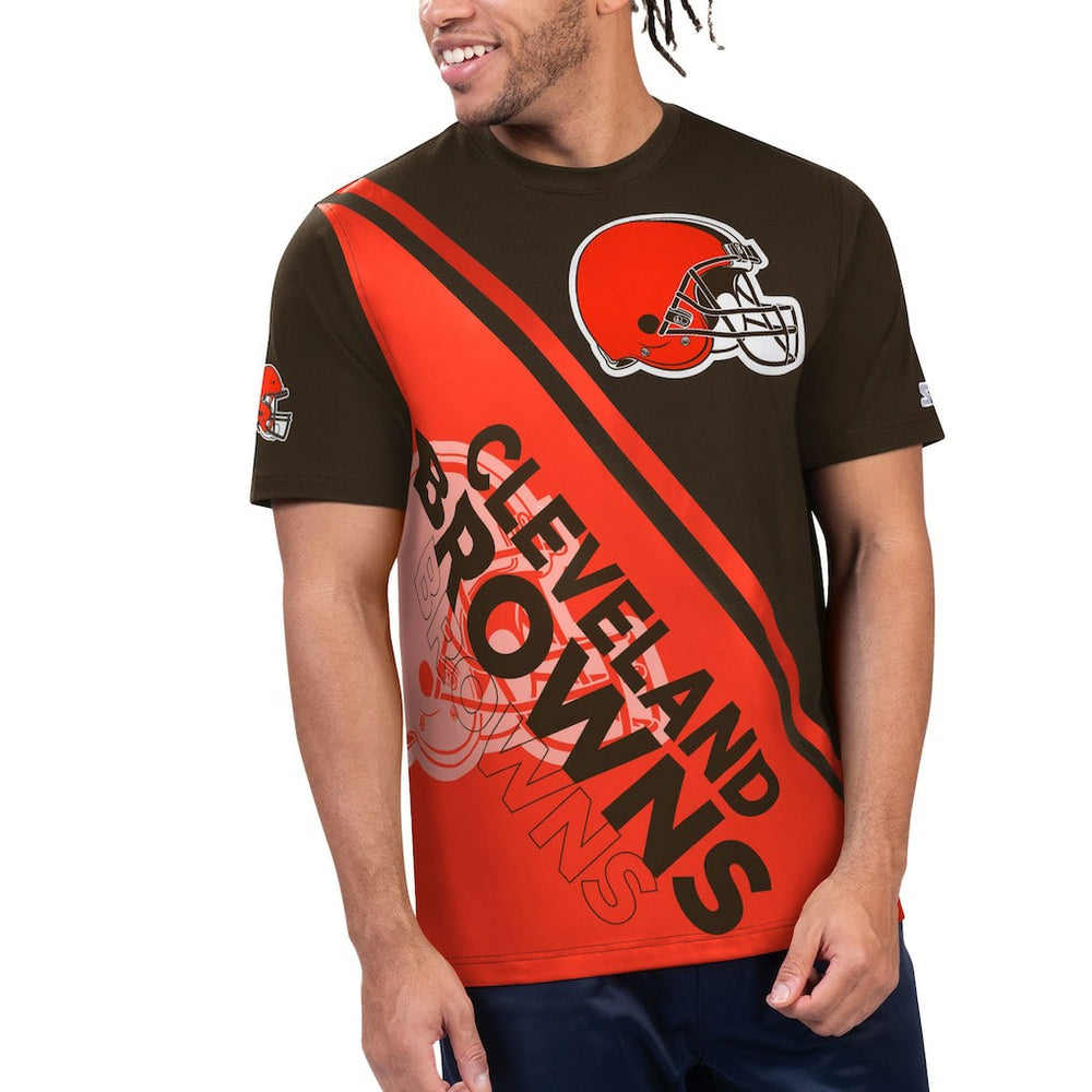 Cleveland Browns Starter Finish Line Extreme Graphic T-Shirt Brown/Orange | NFL