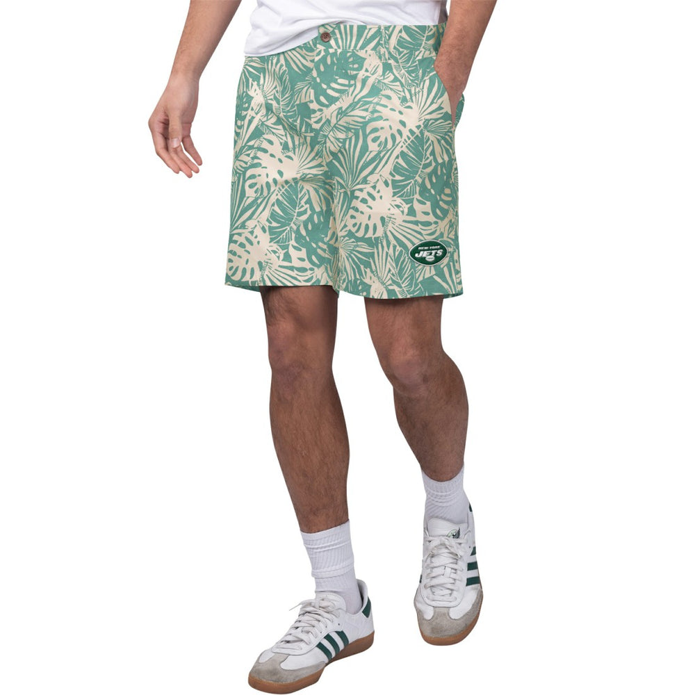 New York Jets Margaritaville Sandwashed Monstera Print Amphib Shorts Green | NFL