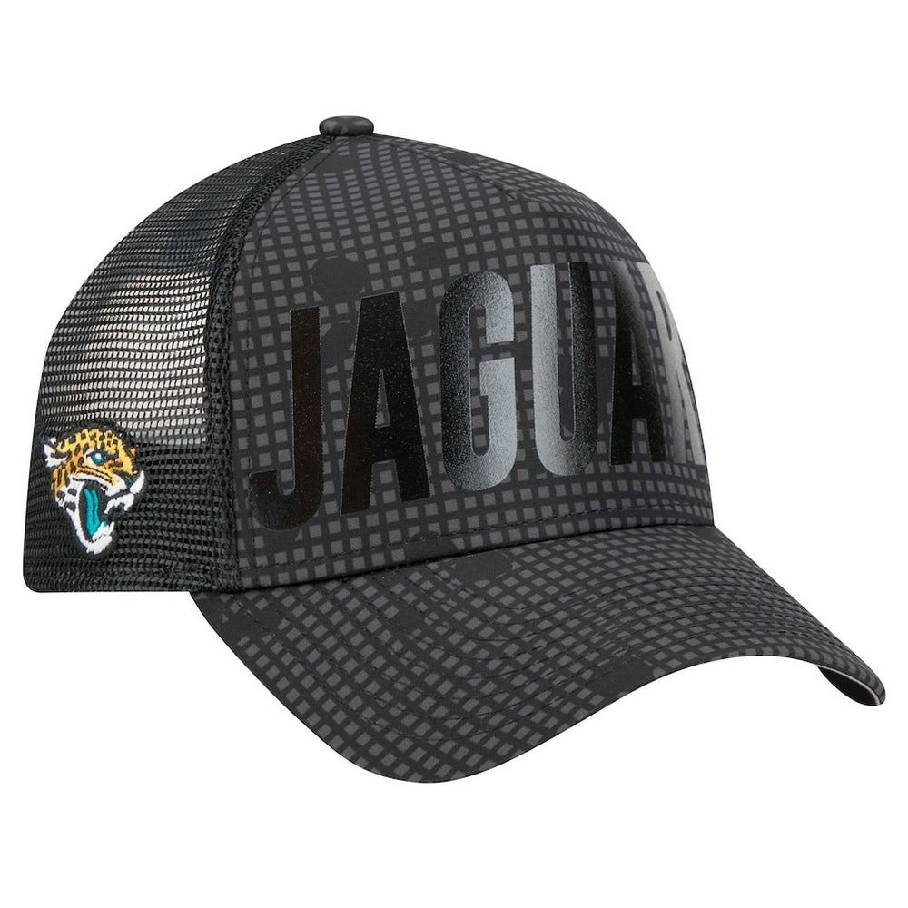 Jacksonville Jaguars New Era Midnight Ink Tonal Text A-Frame Trucker 9FORTY Adjustable Hat Black | NFL