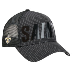 New Orleans Saints New Era Midnight Ink Tonal Text A-Frame Trucker 9FORTY Adjustable Hat Black | NFL