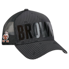 Cleveland Browns New Era Throwback Midnight Ink Tonal Text A-Frame Trucker 9FORTY Adjustable Hat Black | NFL