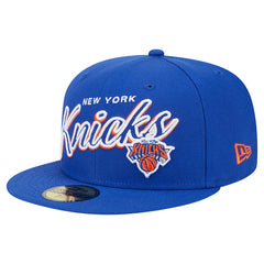 New York Knicks Sport Night Script Sided 59FIFTY Fitted Hat Blue - NBA