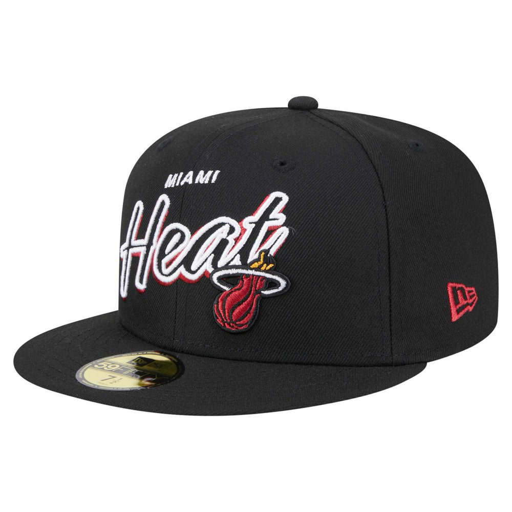 Miami Heat Sport Night Script Sided 59FIFTY Fitted Hat Black - NBA