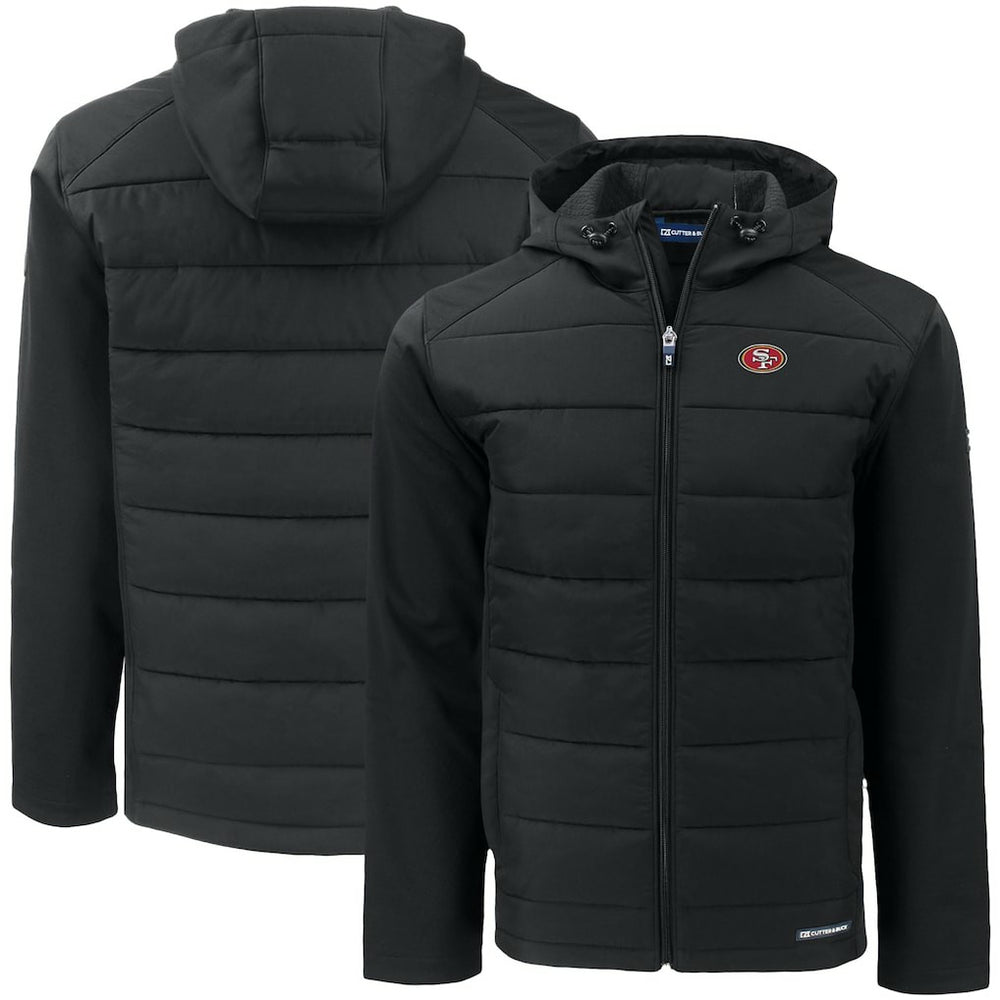 San Francisco 49ers Cutter & Buck Big & Tall Evoke Hybrid Eco Softshell Recycled Full-Zip Hooded Jacket Black | NFL