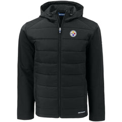 Pittsburgh Steelers Cutter & Buck Big & Tall Evoke Hybrid Eco Softshell Recycled Full-Zip Hooded Jacket Black | NFL