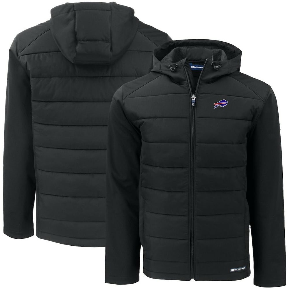 Buffalo Bills Cutter & Buck Big & Tall Evoke Hybrid Eco Softshell Recycled Full-Zip Hooded Jacket Black | NFL