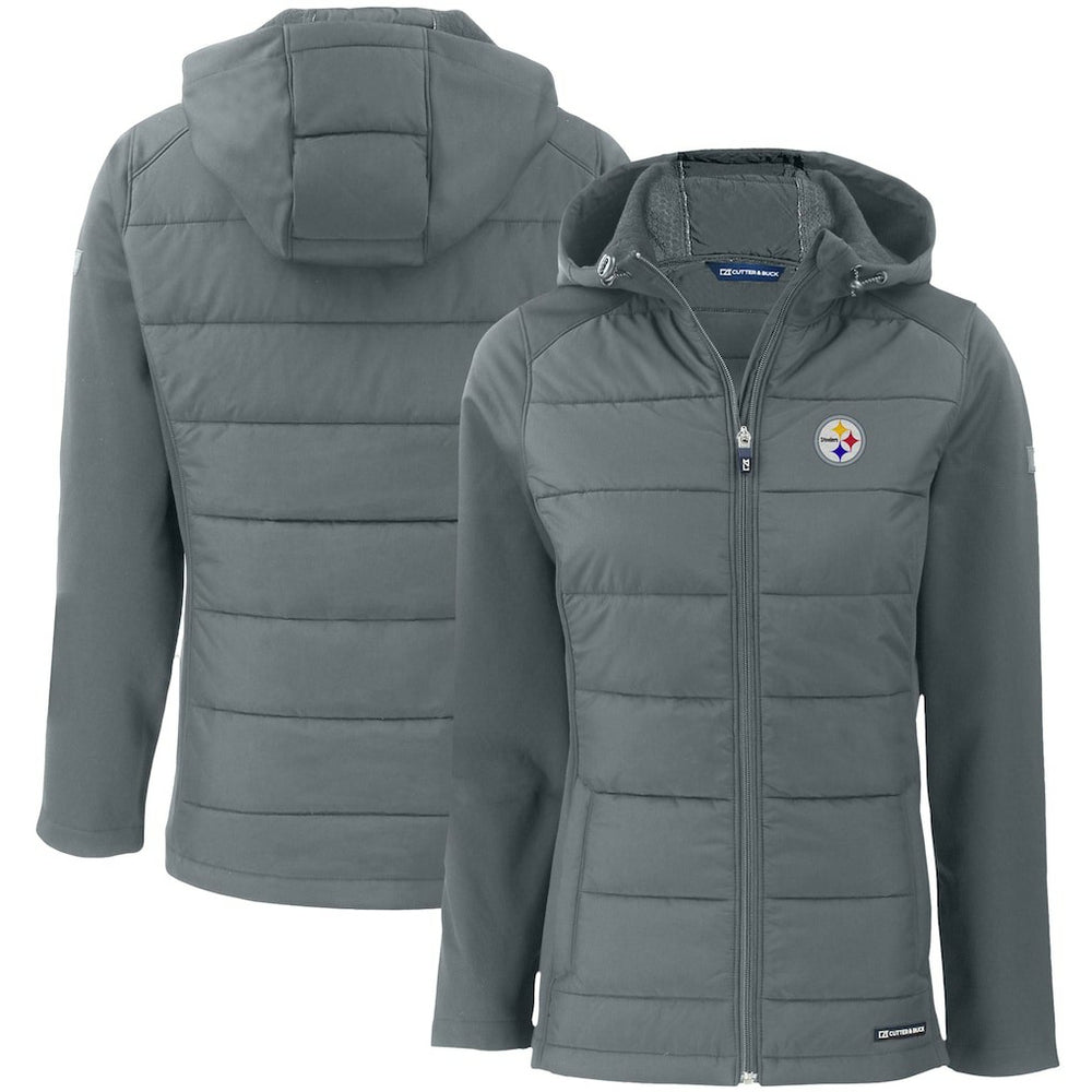 Pittsburgh Steelers Cutter & Buck Women's Evoke PrimaLoft Hybrid Eco Softshell Recycled Full-Zip Hooded Jacket Gray | NFL